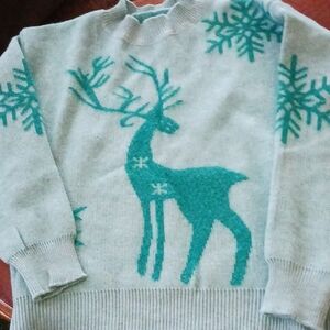 Women's Teal Reindeer Sweater